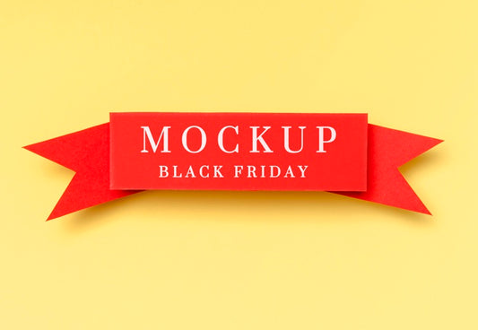 Free Black Friday Mock-Up Red Ribbon On Yellow Background Psd