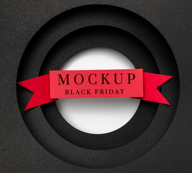 Free Black Friday Mock-Up With Red Ribbon Psd