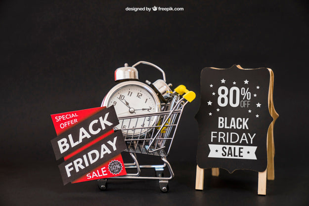 Free Black Friday Mockup With Alarm Clock Psd