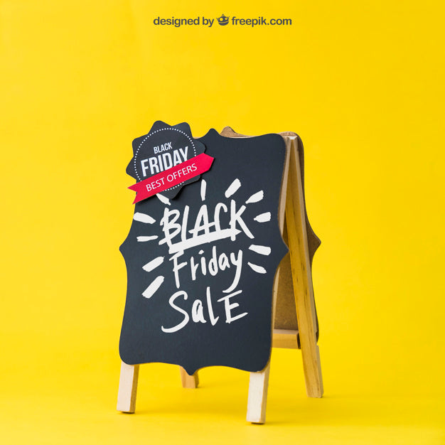 Free Black Friday Mockup With Decorative Board Psd