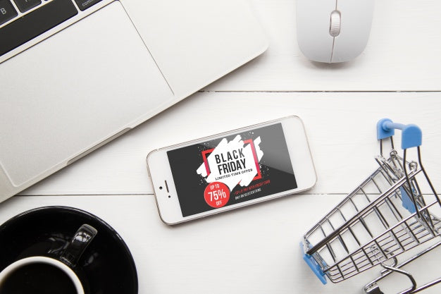 Free Black Friday Mockup With Smartphone Psd