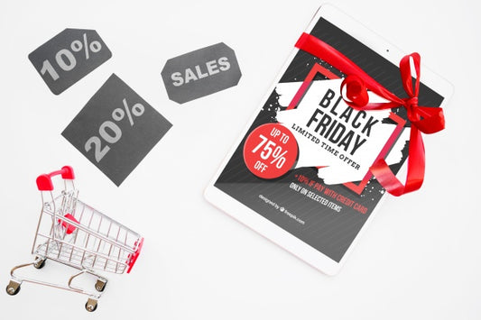 Free Black Friday Mockup With Tablet Psd