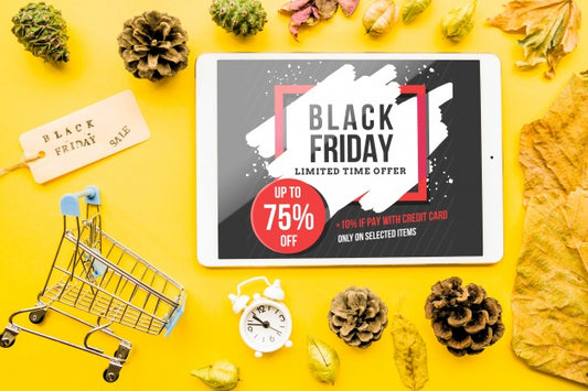 Free Black Friday Mockup With Tablet Psd