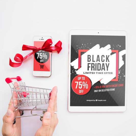 Free Black Friday Mockup With Tablet Psd