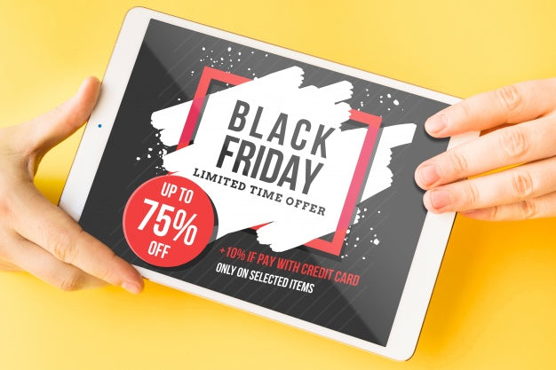 Free Black Friday Mockup With Tablet Psd