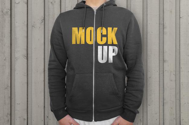 Free Black Hoodie With Zipper Mockup Psd