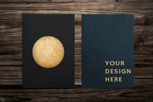 Free Black Paper Set Mockup On Wooden Background Psd