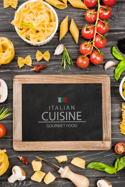 Free Blackboard And Italian Food Arrangement Psd