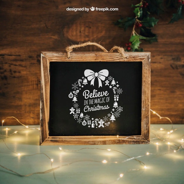 Free Blackboard Mockup With Christmtas Design Psd