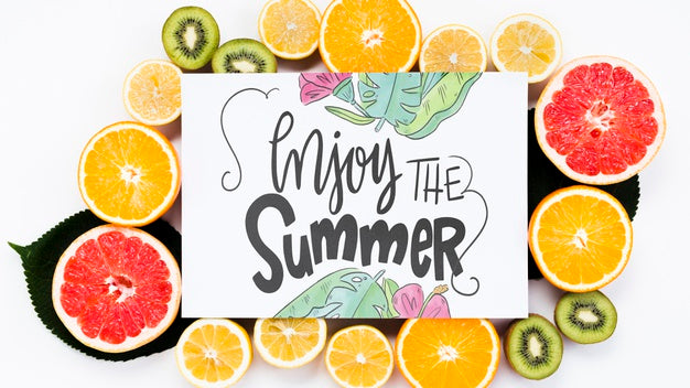 Free Blank Cover Mockup Surrounded By Fresh Fruits Psd