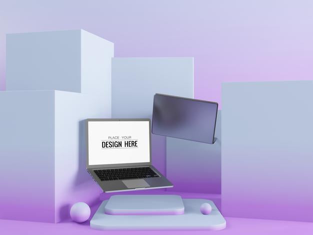 Free Blank Screen Laptop Computer Mockup On Modern Background Psd