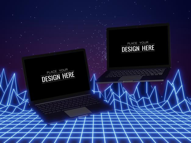 Free Blank Screen Laptop Computer Mockup On Modern Background Psd