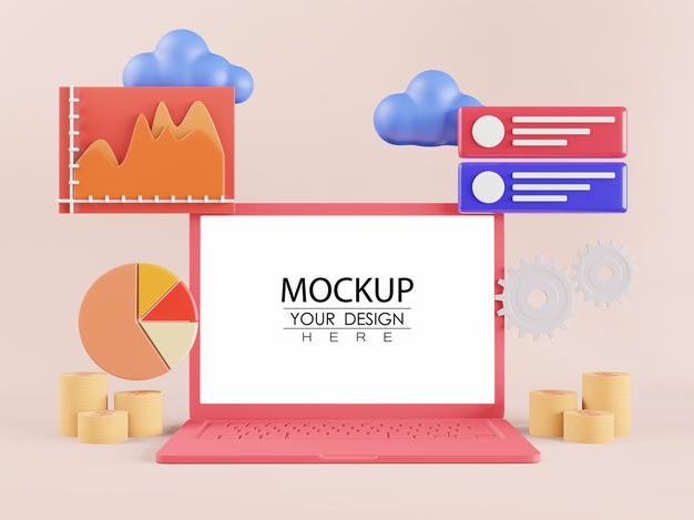 Free Blank Screen Laptop Computer With Element Psd Mockup Psd