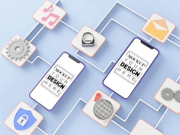 Free Blank Screen Smart Phone Mockups With Connections Psd