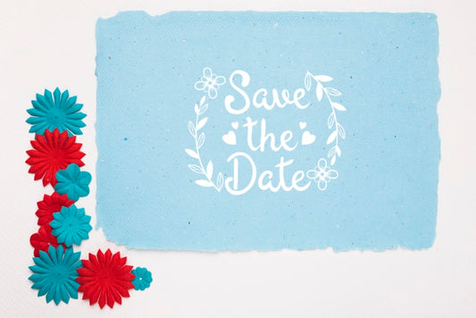 Free Blue And Red Flowers Save The Date Mock-Up Psd