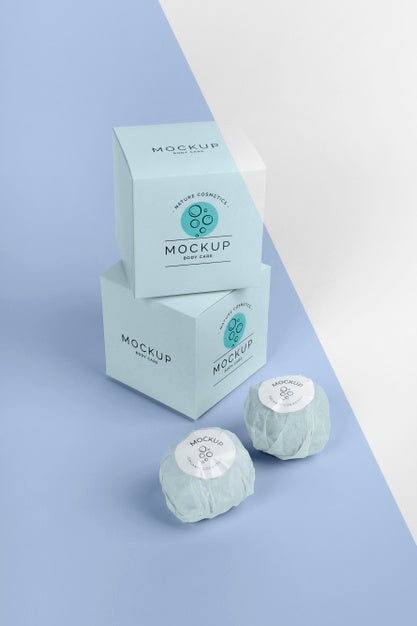 Free Blue Boxes And Bath Bombs Arrangement Psd