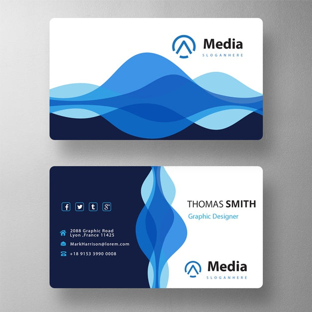 Free Blue Stylish Wavy Visit Card Psd