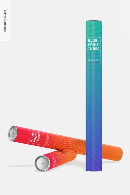 Free Blueprint Tubes Mockup, Perspective Psd