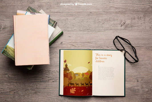 Free Book Mockup With Reading Glasses Psd