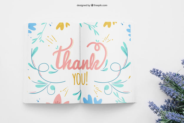 Free Book Mockup With Wildflowers Psd