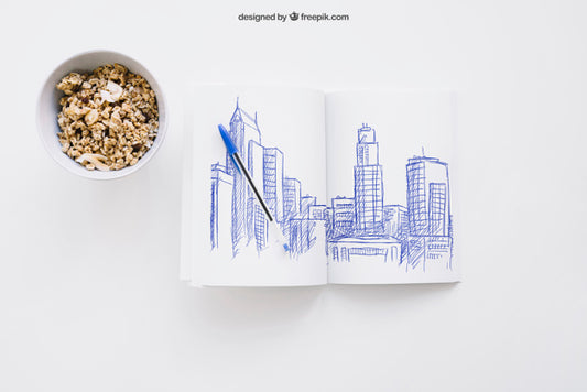 Free Book Template With Bowl Of Cereals Psd