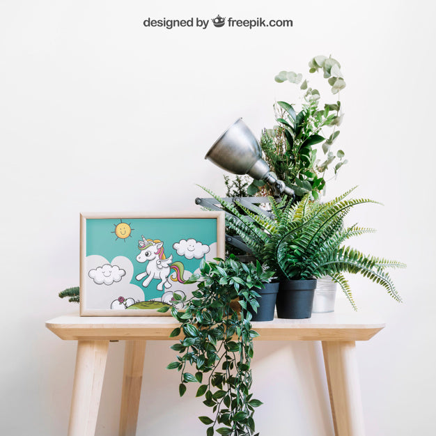 Free Botanical Mockup Of Frame On Chair Psd