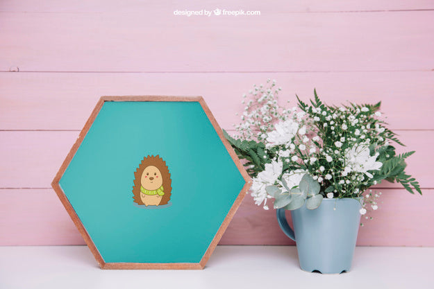 Free Botanical Mockup With Frame And Flower Pot Psd