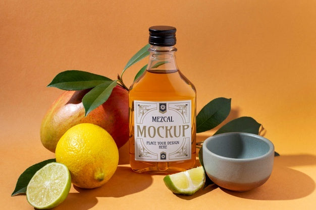 Free Bottle Of Mezcal Drink With Lemons Psd