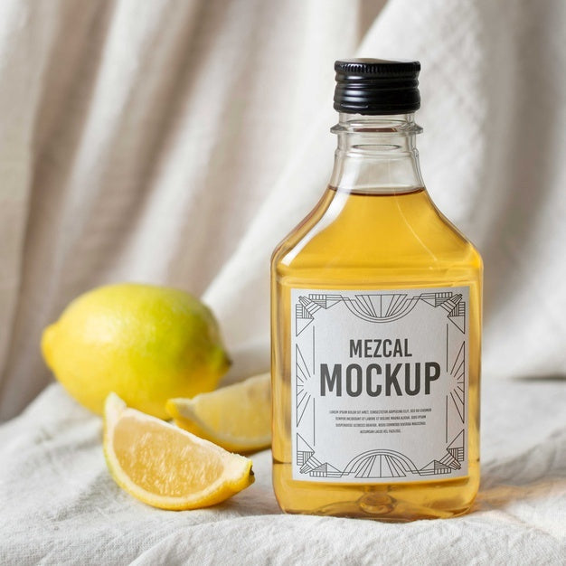 Free Bottle Of Mezcal Drink With Lemons Psd