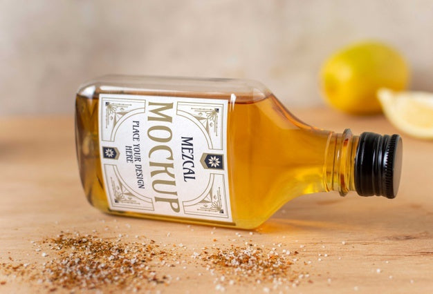 Free Bottle Of Mezcal Drink With Lemons Psd