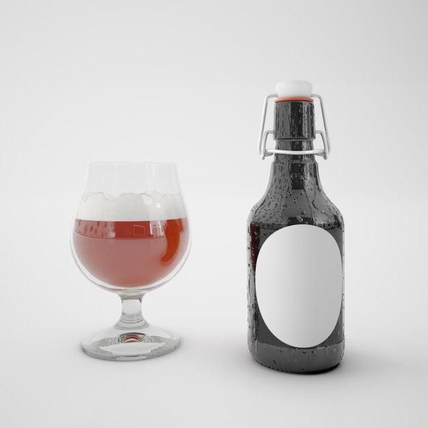 Free Bottle With Blank Label And Glass With Drink Psd