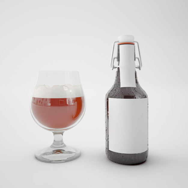 Free Bottle With Blank Label And Glass With Drink Psd