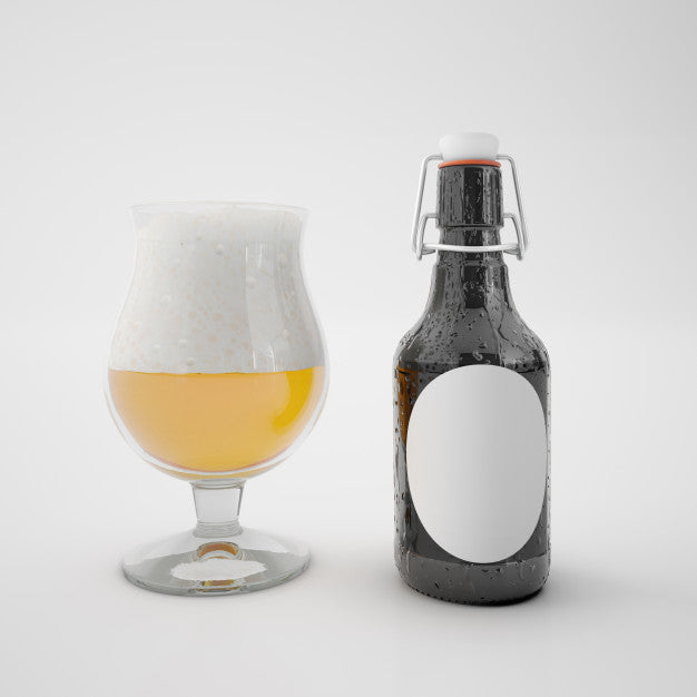 Free Bottle With Blank Label And Glass With Drink Psd