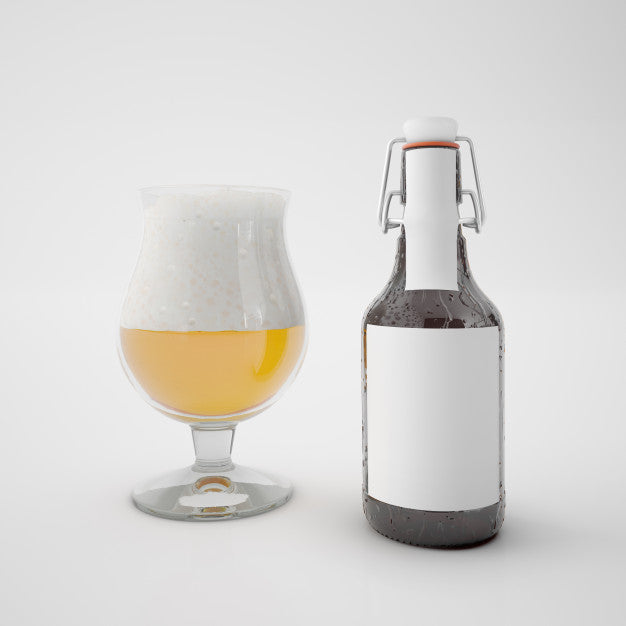 Free Bottle With Blank Label And Glass With Drink Psd