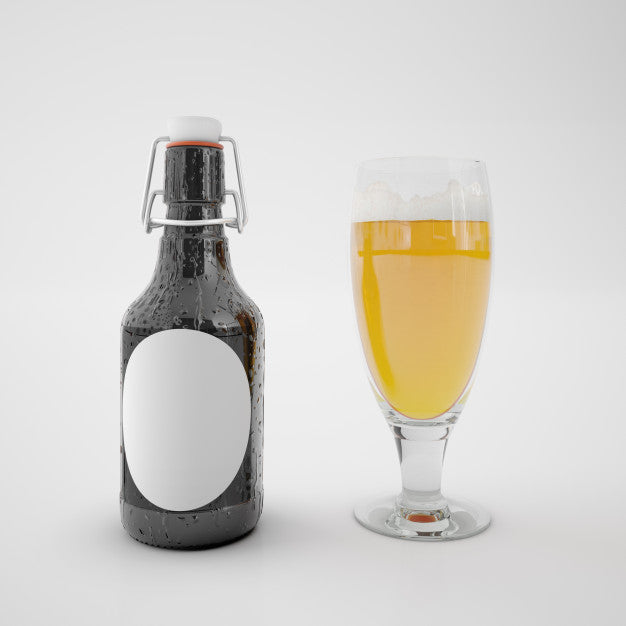 Free Bottle With Blank Label And Glass With Drink Psd