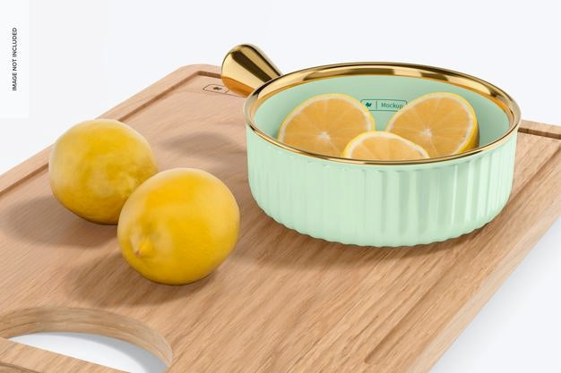 Free Bowl With Handle Mockup, With Lemons Psd