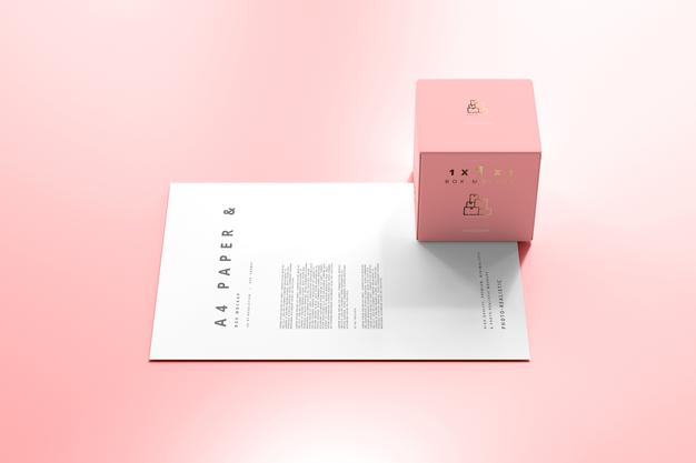 Free Box With A4 Paper Mockup Psd