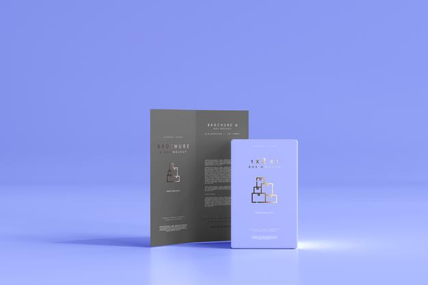 Free Box With Bi-Fold Brochure Mockup Psd