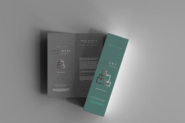 Free Box With Bi-Fold Brochure Mockup Psd