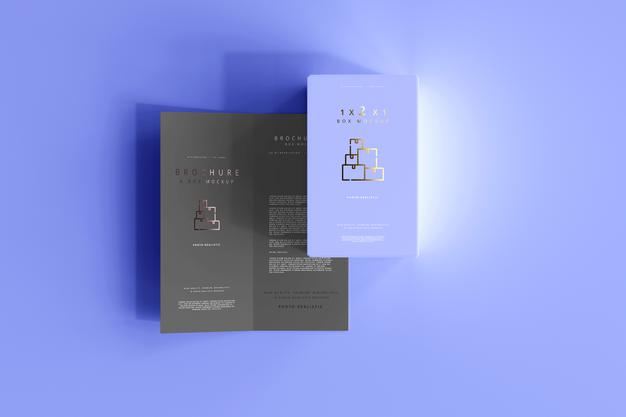 Free Box With Bi-Fold Brochure Mockup Psd