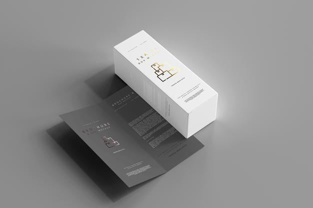 Free Box With Bi-Fold Brochure Mockup Psd