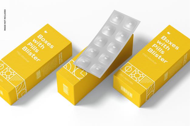 Free Boxes With Pills Blister Set Mockup Psd