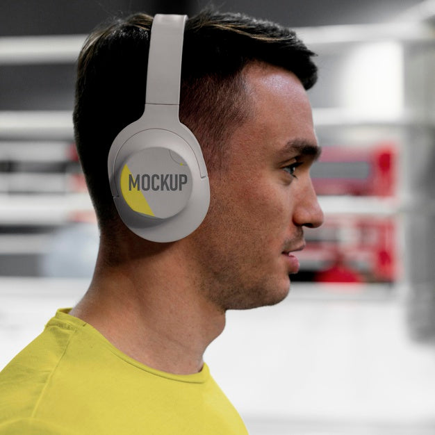 Free Boxing Athlete Wearing A Mock-Up Headset Psd