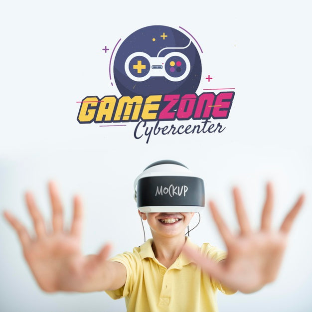 Free Boy Playing Games Mock-Up Psd