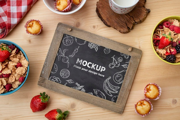 Free Breakfast Cereals With Blackboard Mock-Up Psd