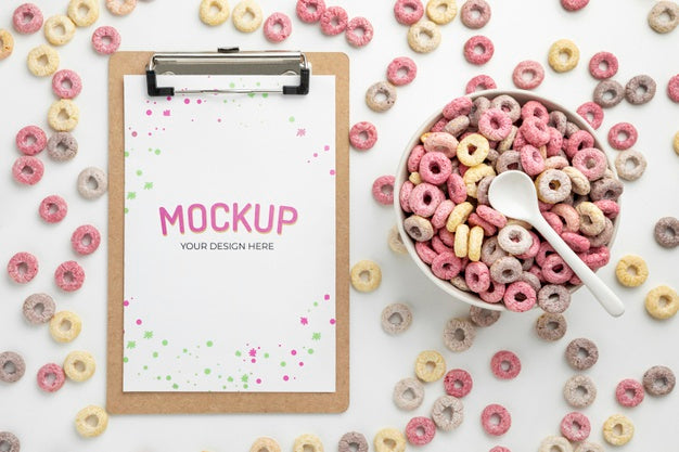 Free Breakfast Cereals With Clipboard Mock-Up Psd