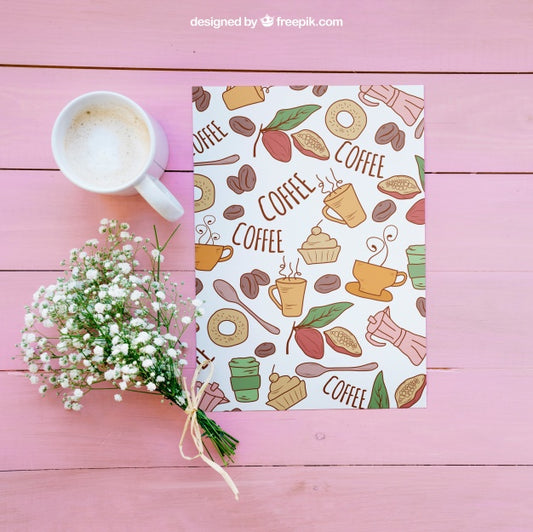 Free Breakfast Mockup With Coffee And Flowers Psd