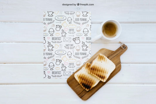 Free Breakfast Mockup With Coffee And Toast Psd