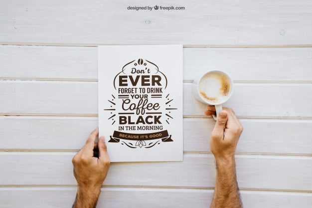 Free Breakfast Mockup With Hands Holding Coffee Psd