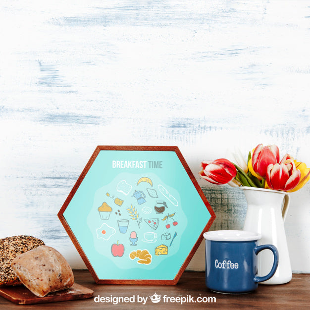 Free Breakfast Mockup With Hexagonal Frame Psd